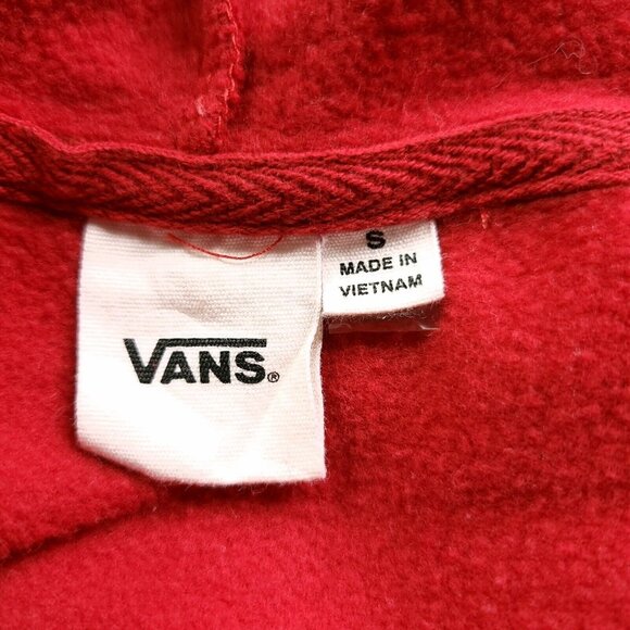 Vans Womens Crop Hoodie Small Red Long Sleeve Silver Classic Checkerboard Pocket - Picture 4 of 5
